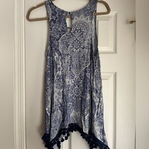 Altar’d State Blue Floral Fringe Tank Top size Large